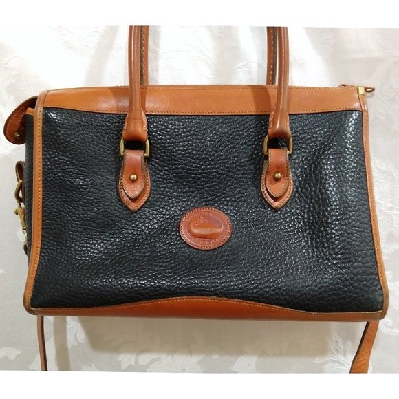Vintage 80s Dooney & Bourke USA Brown Black Pebbled Leather Shoulder Satchel Bag - Picture 1 of 15